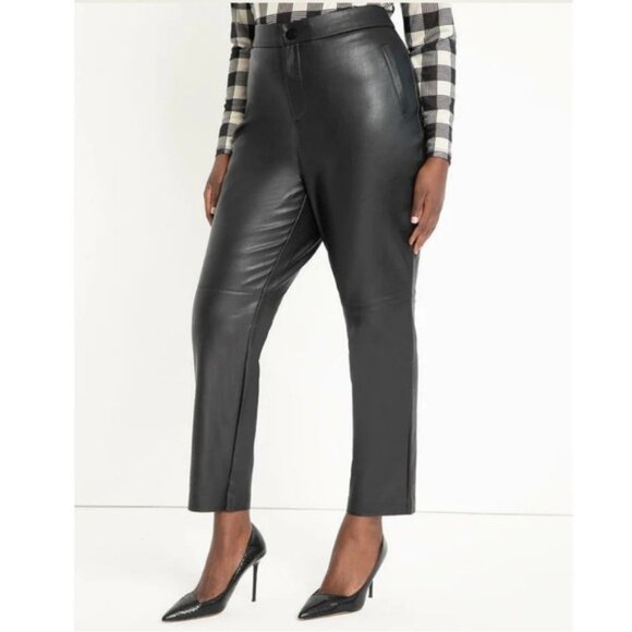 ELOQUII Faux Leather Straight Leg Pockets High Waist Zip Fly Minimalist Black 18 - Picture 1 of 16